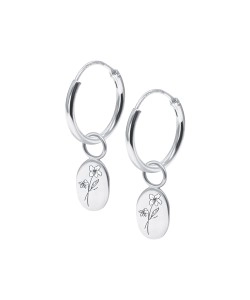Cosmos Birth Flower Silver Hoop Earring Charms HO-2704